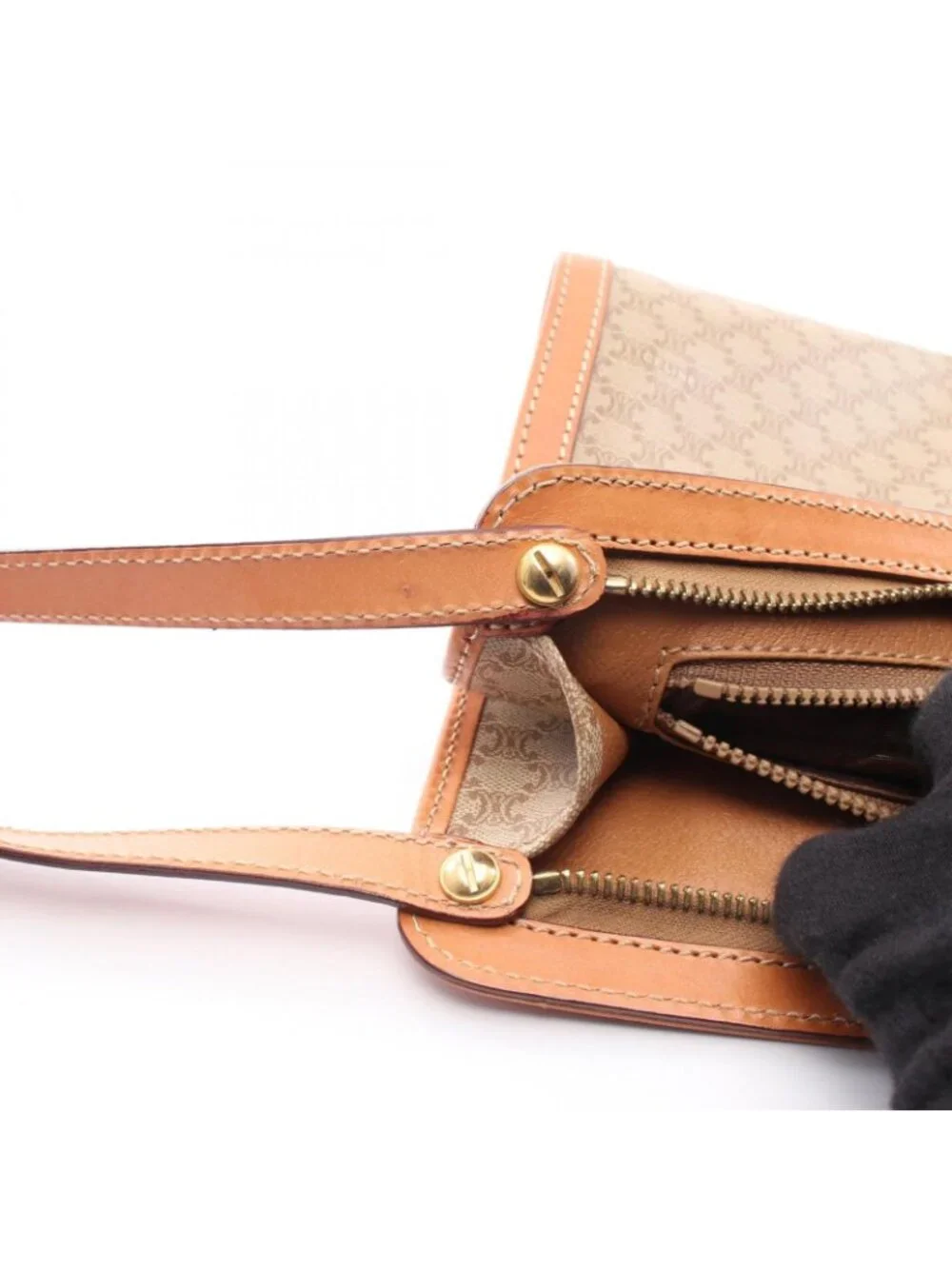 Celine Clutch Macadam Beige Brown Canvas Leather Second